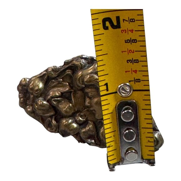 Antique  Art Nouveau Sterling Silver Womans Face Floral Flowers Statement Ring 6 - Picture 5 of 12